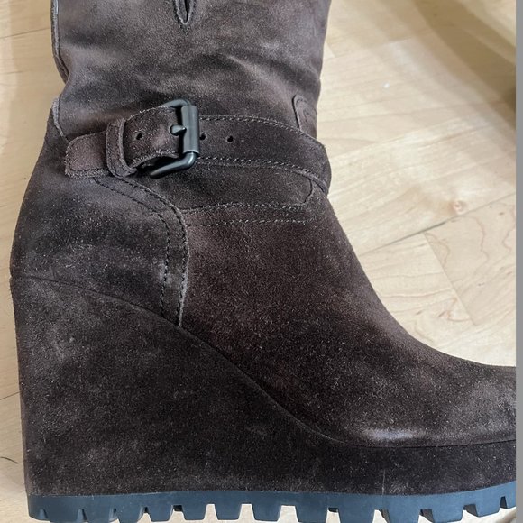Prada Brown Suede Platform Wedge Buckle Ankle/Calf Boots - Sz39 (8.5) - Picture 12 of 12